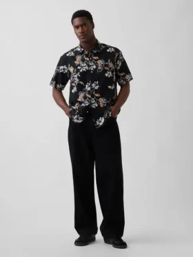 Camicia in misto lino e cotone testurizzato
