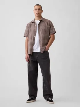 Camicia in misto lino e cotone testurizzato