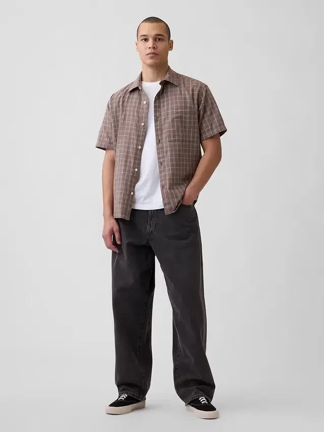 Camicia in misto lino e cotone testurizzato