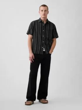Camicia in misto lino e cotone testurizzato