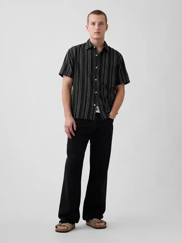 Camicia in misto lino e cotone testurizzato