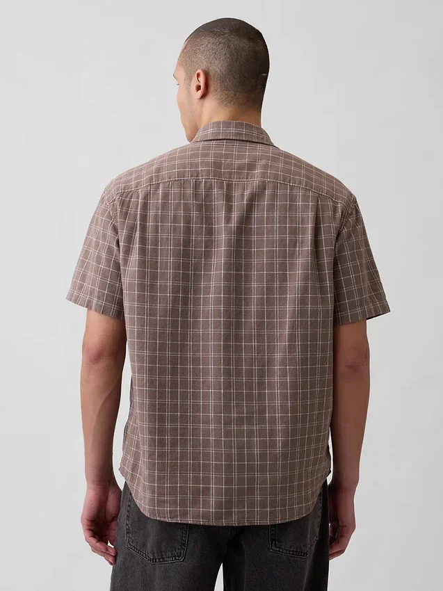 Camicia in misto lino e cotone testurizzato