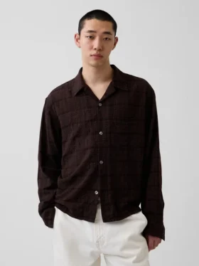 Camicia in seersucker dalla vestibilità comoda con orlo dritto