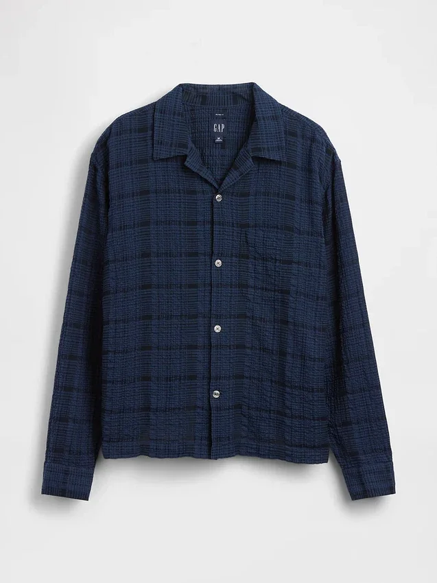 Camicia in seersucker dalla vestibilità comoda con orlo dritto