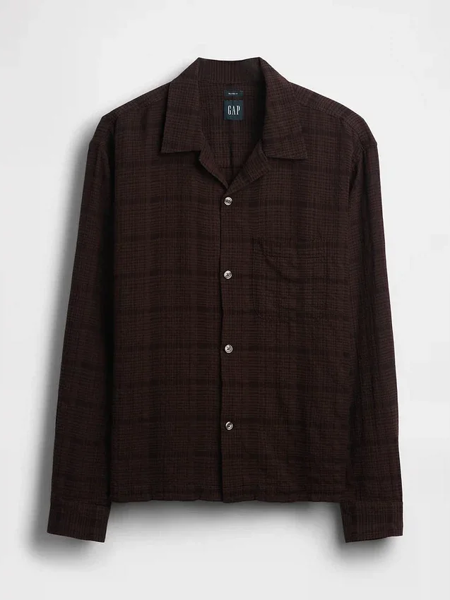 Camicia in seersucker dalla vestibilità comoda con orlo dritto