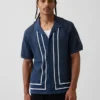 Camicia-maglione a righe con colletto Camp