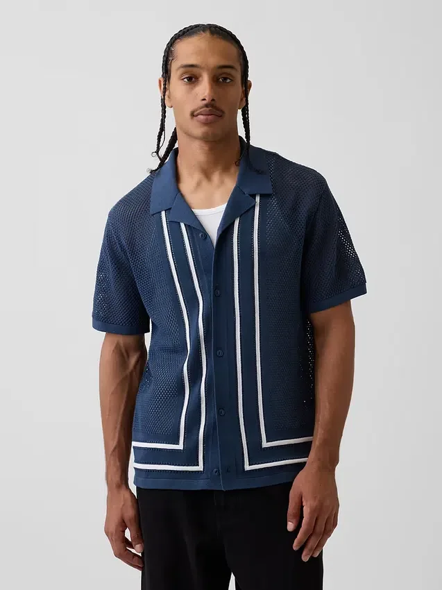 Camicia-maglione a righe con colletto Camp