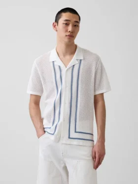 Camicia-maglione a righe con colletto Camp