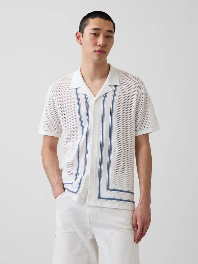 Camicia-maglione a righe con colletto Camp