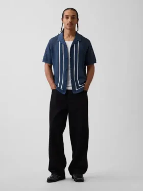 Camicia-maglione a righe con colletto Camp