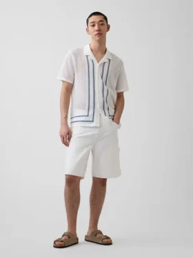 Camicia-maglione a righe con colletto Camp