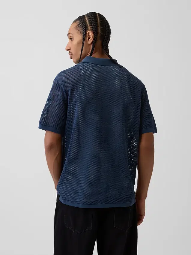 Camicia-maglione a righe con colletto Camp