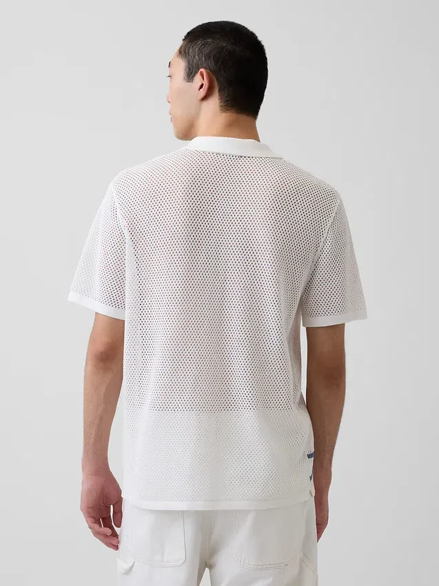 Camicia-maglione a righe con colletto Camp