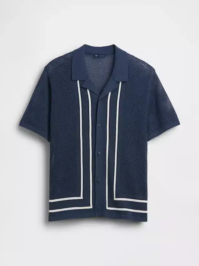 Camicia-maglione a righe con colletto Camp