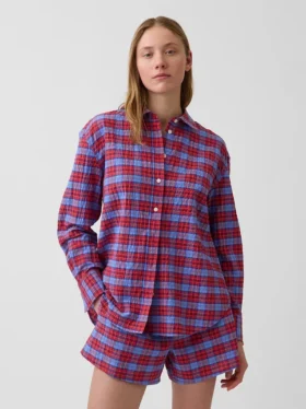Camicia oversize a quadri in seersucker
