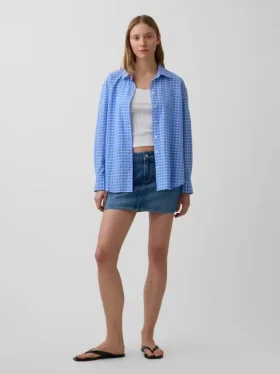Camicia oversize a quadri in seersucker