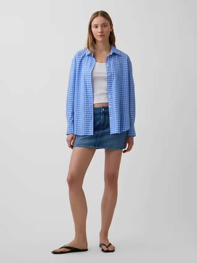 Camicia oversize a quadri in seersucker