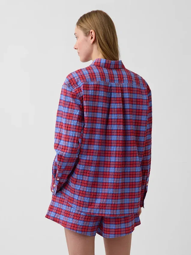 Camicia oversize a quadri in seersucker