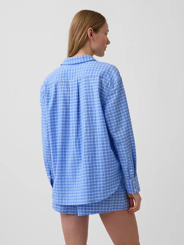 Camicia oversize a quadri in seersucker