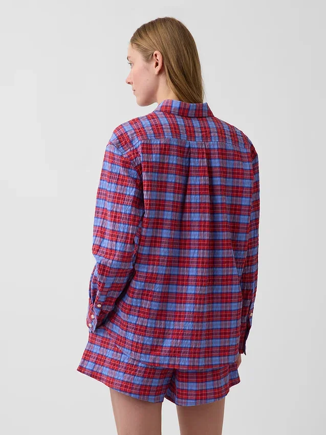 Camicia oversize a quadri in seersucker
