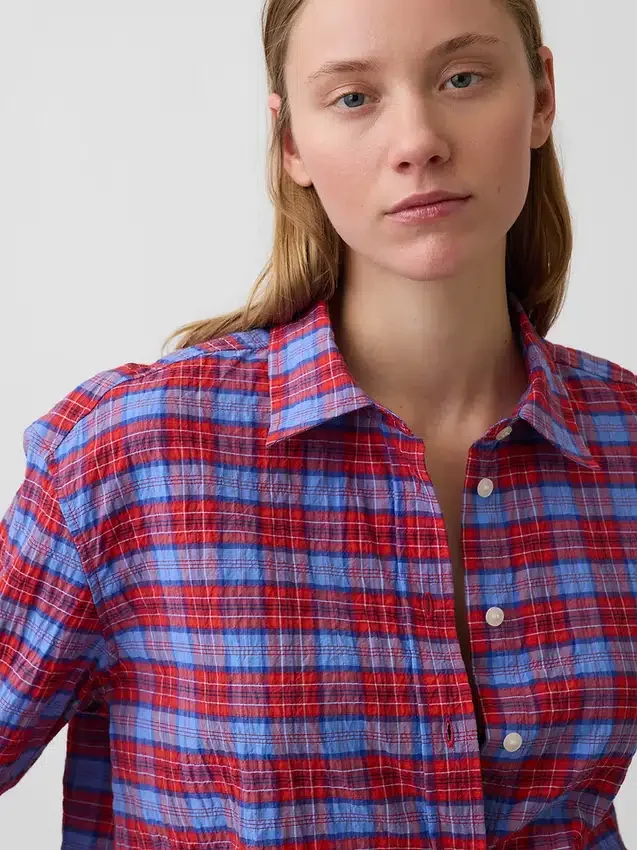 Camicia oversize a quadri in seersucker