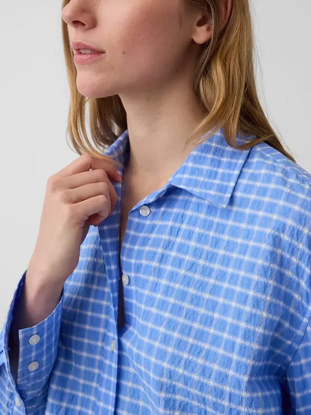Camicia oversize a quadri in seersucker