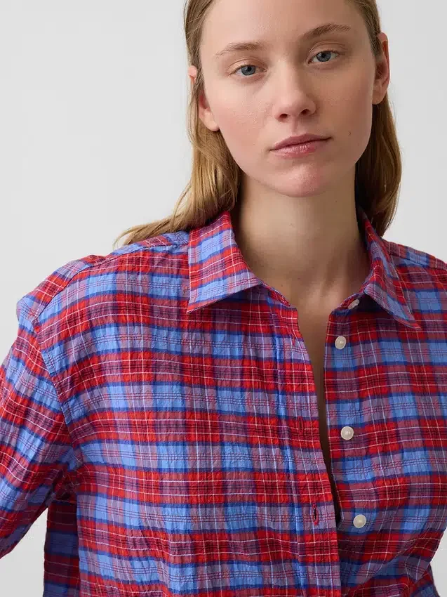 Camicia oversize a quadri in seersucker