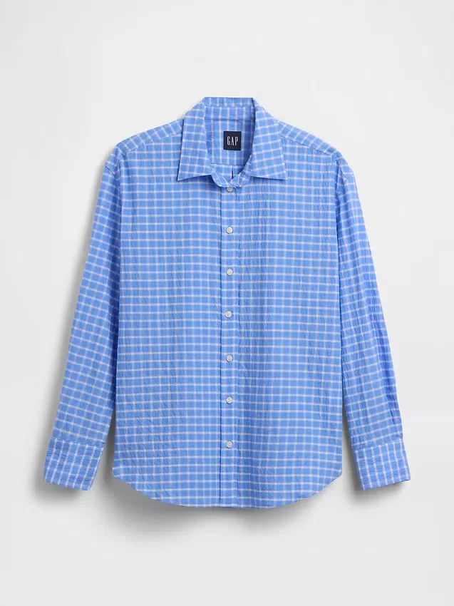 Camicia oversize a quadri in seersucker