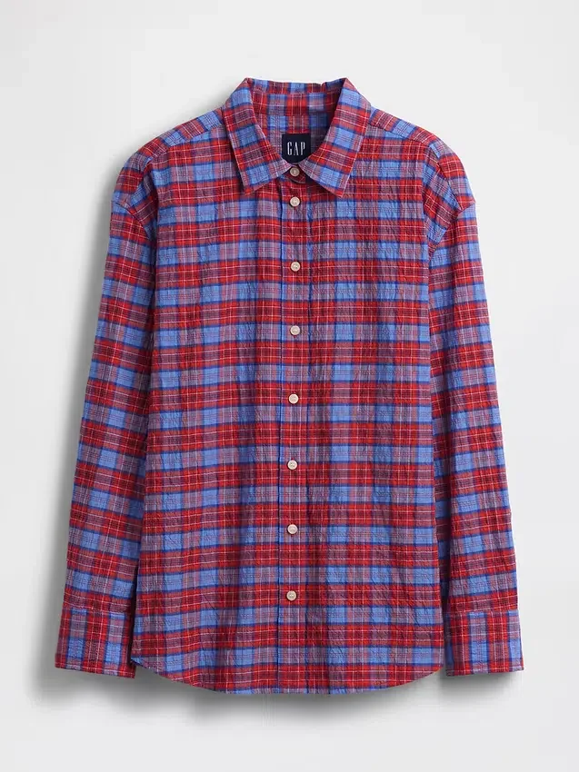 Camicia oversize a quadri in seersucker
