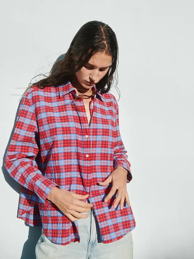 Camicia oversize a quadri in seersucker