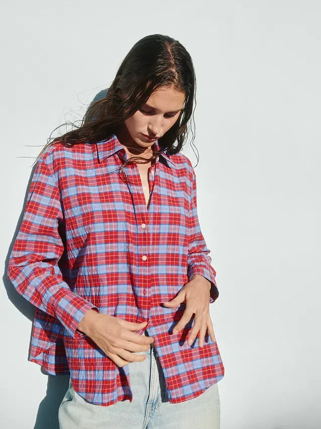 Camicia oversize a quadri in seersucker