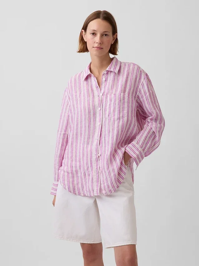 Camicia oversize in 100% lino