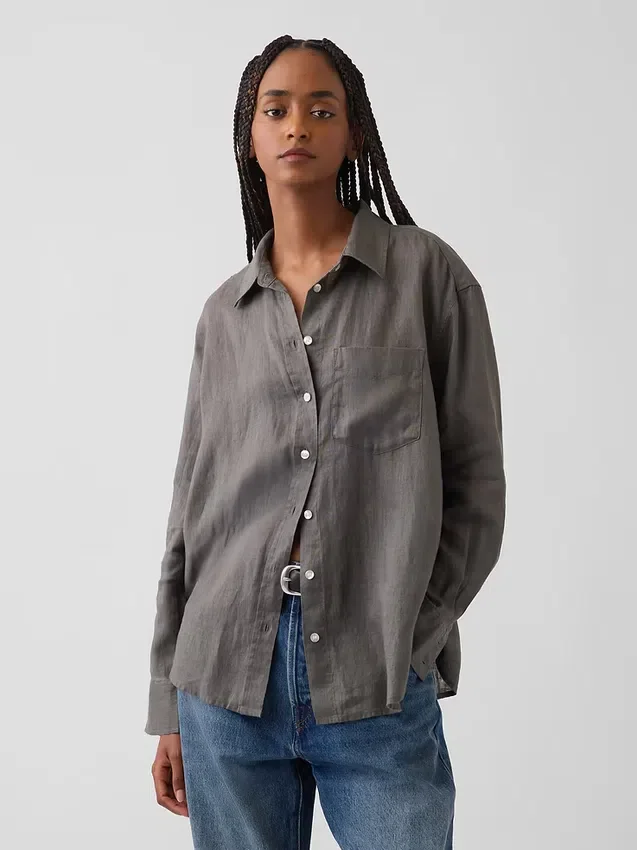 Camicia oversize in 100% lino