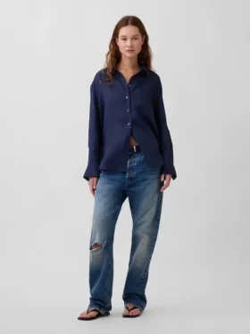 Camicia oversize in 100% lino
