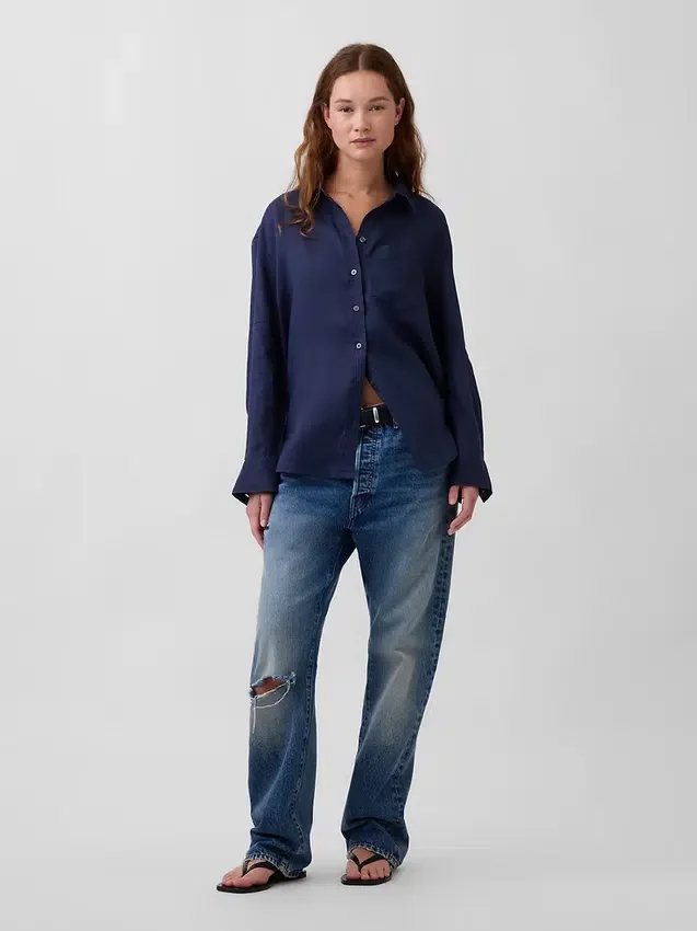 Camicia oversize in 100% lino