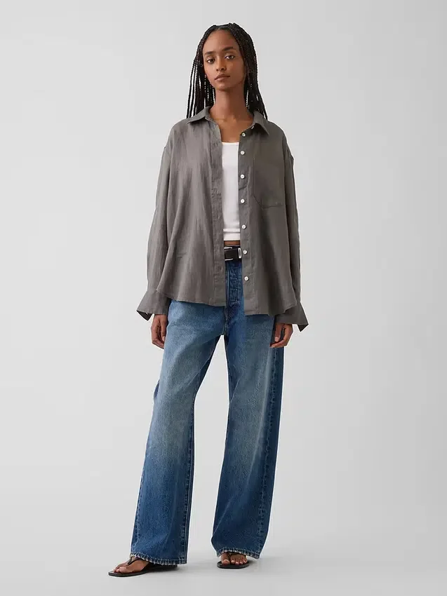 Camicia oversize in 100% lino