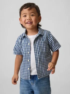 Camicia oversize in denim a quadretti per neonato & bebè