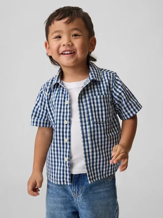 Camicia oversize in denim a quadretti per neonato & bebè