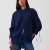Camicia oversize in denim con maniche arricciate