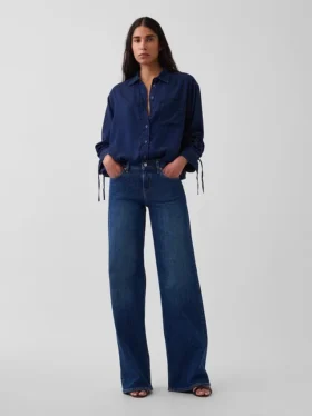 Camicia oversize in denim con maniche arricciate