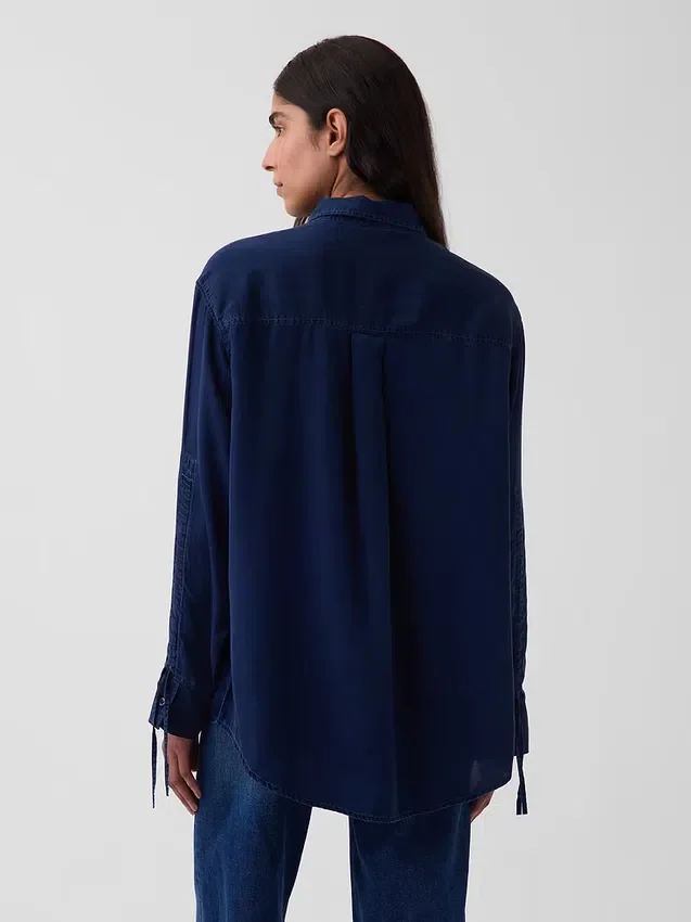 Camicia oversize in denim con maniche arricciate