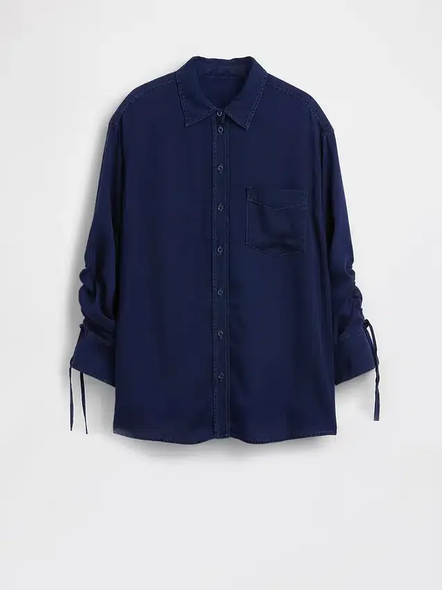 Camicia oversize in denim con maniche arricciate