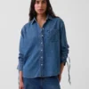 Camicia oversize in denim ultra morbido con maniche arricciate