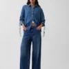 Camicia oversize in denim ultra morbido con maniche arricciate