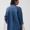 Camicia oversize in denim ultra morbido con maniche arricciate