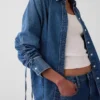 Camicia oversize in denim ultra morbido con maniche arricciate