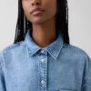 Camicia oversize in denim ultra morbido con maniche arricciate
