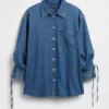 Camicia oversize in denim ultra morbido con maniche arricciate