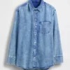 Camicia oversize in denim ultra morbido con maniche arricciate