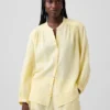 Camicia oversize in garza di cotone senza colletto